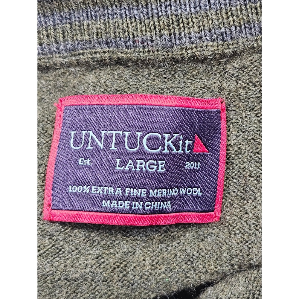 UNTUCKit Belguardo Sweater Mens Large Green Merino Wool Quarter Zip Pullover - Picture 3 of 6